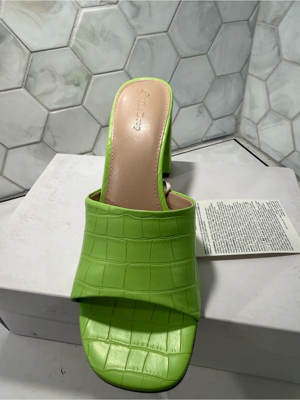 The Drop Woman’s Pattie Lime Green Sandal Sz 9.5 Crocodile Print NEW Block Heel